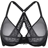 DELIMIRA Women's Front Closure Bras Racerback Sheer See Through Full Coverage Plus Size Underwire Unlined Bra