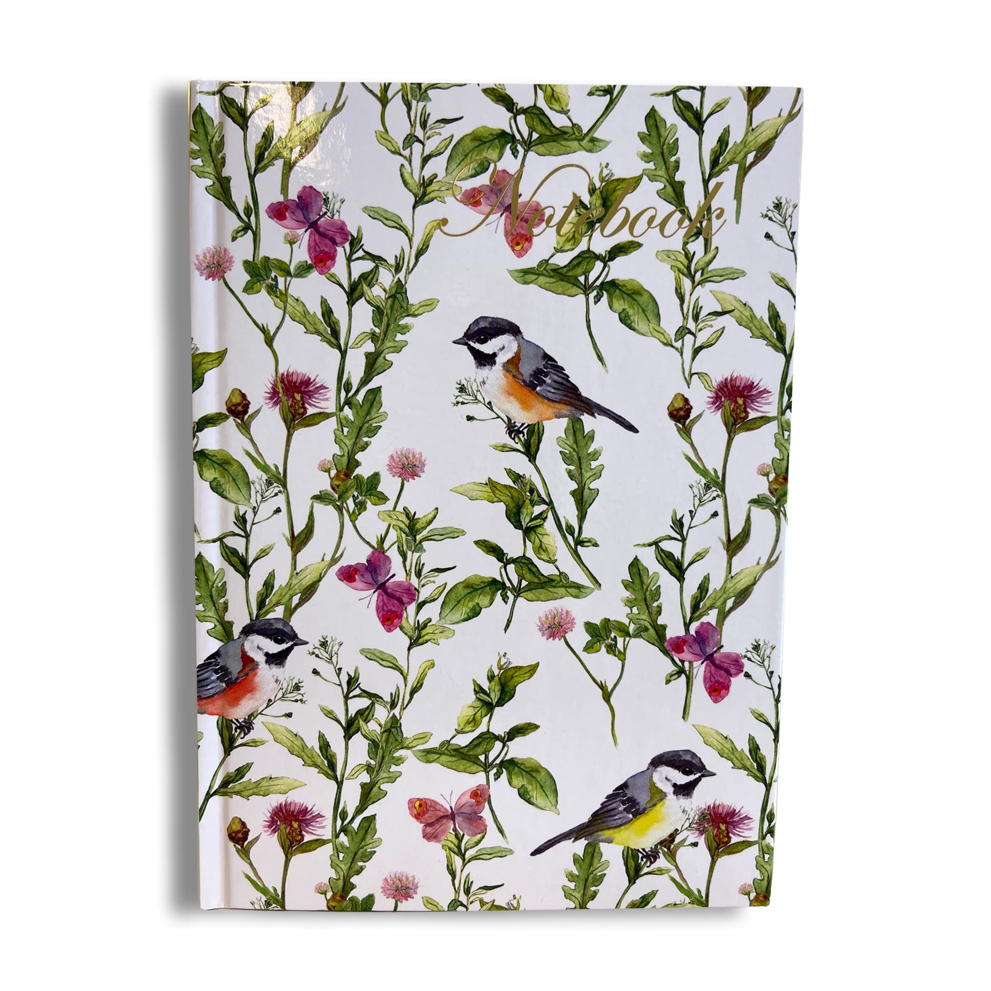 Maturi A5 Hardback Notebook, Meadow Butterflies Design with Gold Foil Detailing and Gloss Finish, White