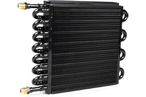 TIEVISHO 1/2" Transmission Cooler 16 Pass Aluminium alloy 8AN Tube Fin Air Compressor Aftercooler Oil Cooler Universal Black