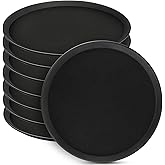 Lallisa 8 Pcs 16'' Large Restaurant Serving Trays with Rubber Lined Plastic Non Slip Tray Non Skid Round Serving Platter Server Tray for Bar Drink, Cafeteria Food, Coffee, Table, Hotel, Party, Black