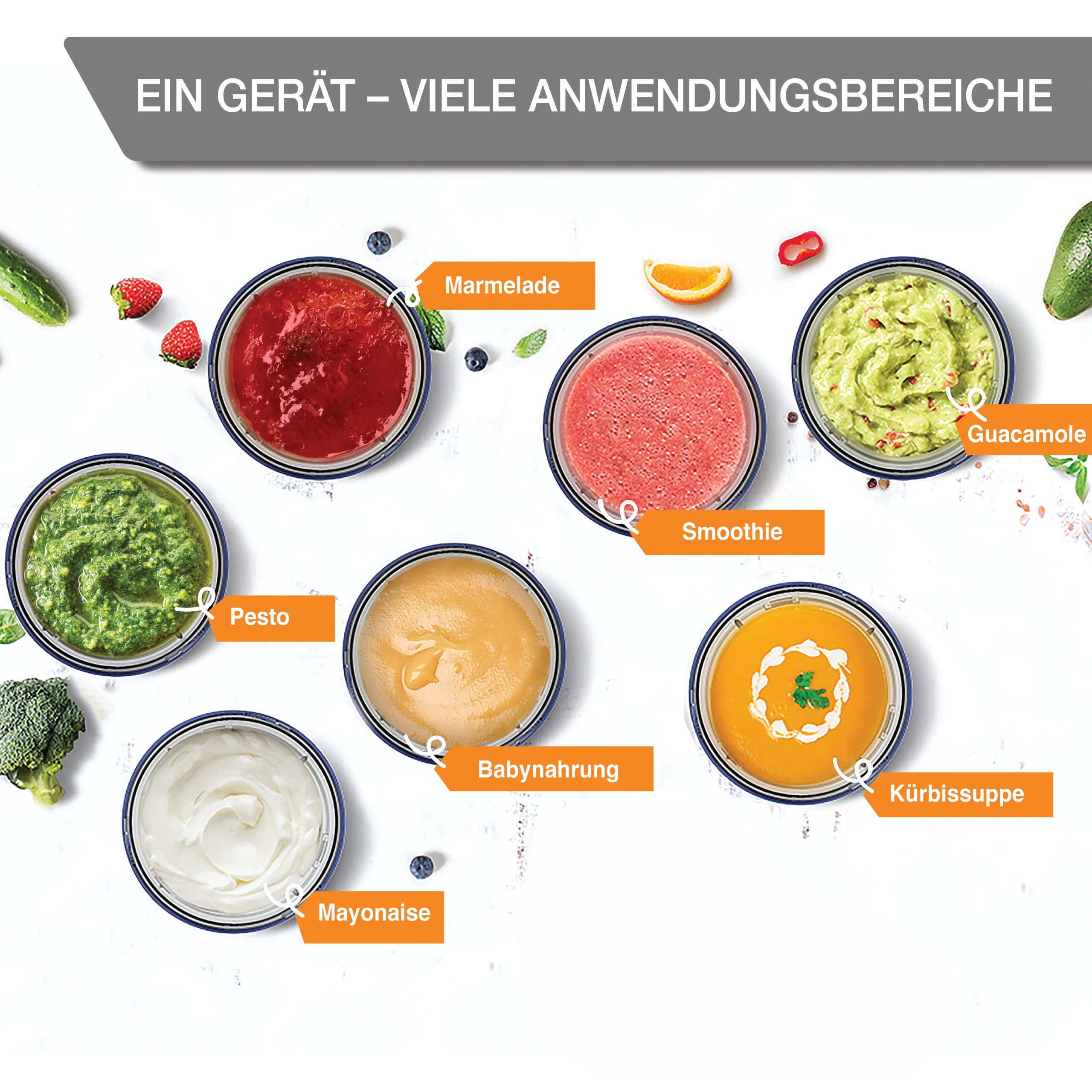 LEBENLANG 1000W Stabmixer Edelstahl - Mit Spritzschutz & 8 Stufen & Turbo 5