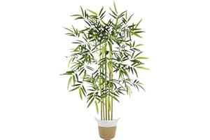 Warmplants Artificial Bamboo Tree, 5ft Tall Natural Bamboo Trunk Fake Greenery Plant with Basket, Indoor Outdoor Silk Leaves Faux Tree for Home Office Décor