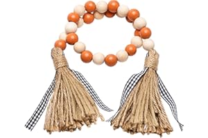 R HORSE Wood Bead Tassel Garland, Farmhouse Rustic Bead with Jute Rope Plaid Tassel Tray Decoration Retro Room Decor Home String Prayer Wall Décor for Nursery Room Vase Ornament