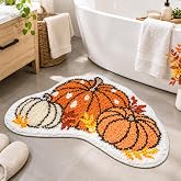 Tinideya Fall Thanksgiving Pumpkin Bath Rug Western Aztec Mat, Pumpkin | 23.6 x 15.7'', Thanksgiving Bath Mat, Pumpkin Shaped Bathroom Rug, Non Slip, Washable, Water Absorbent, Fall Home Decor