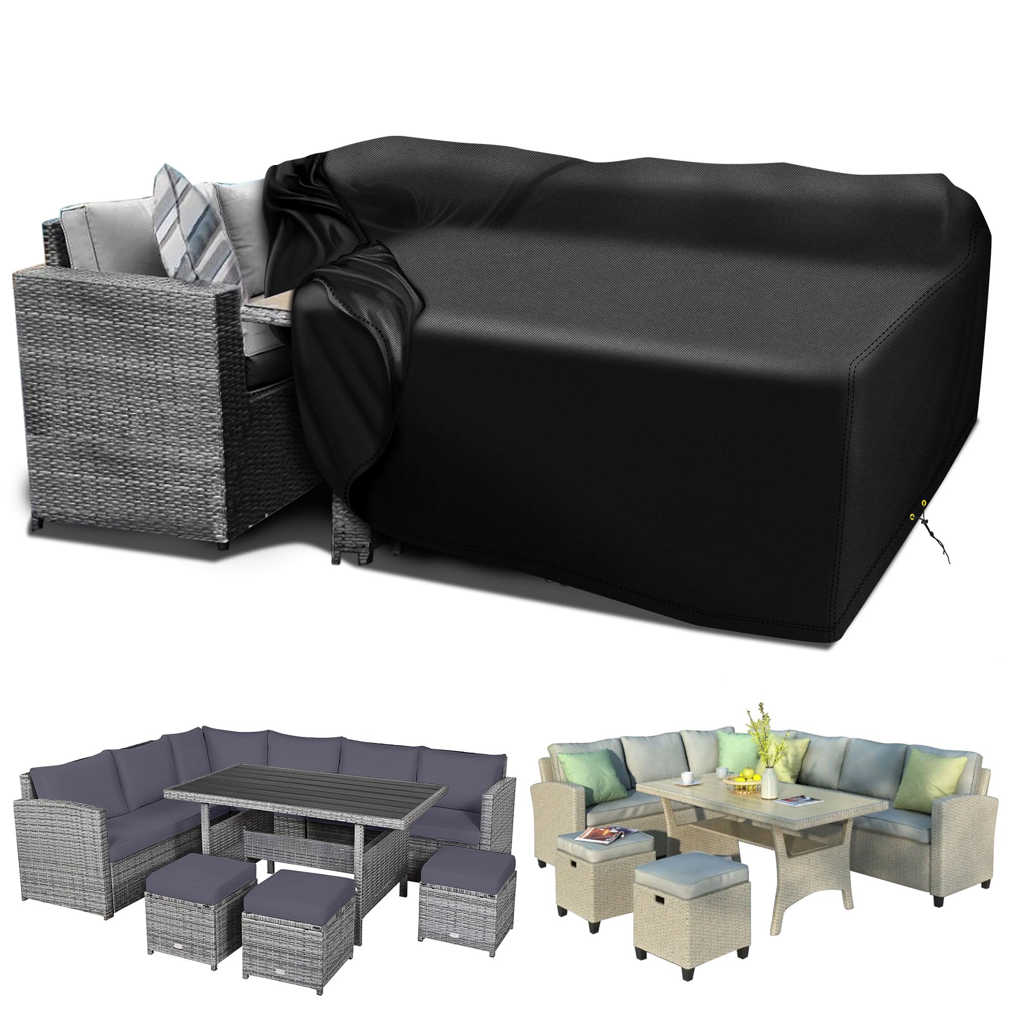 RICHIE Garden Furniture Covers Waterproof, 420D Oxford Fabric 250x250x90cm Rectangular Garden Table Covers Patio Table Cover Waterproof Anti-UV Rattan Furniture Covers for Furniture Sets