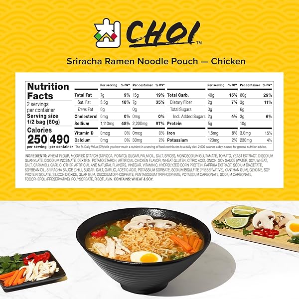 CHOI SRIRACHA RAMEN NOODLE SOUP, CHICKEN FLAVORED – POUCH, 4.23 OZ. (120G), CASE OF 20