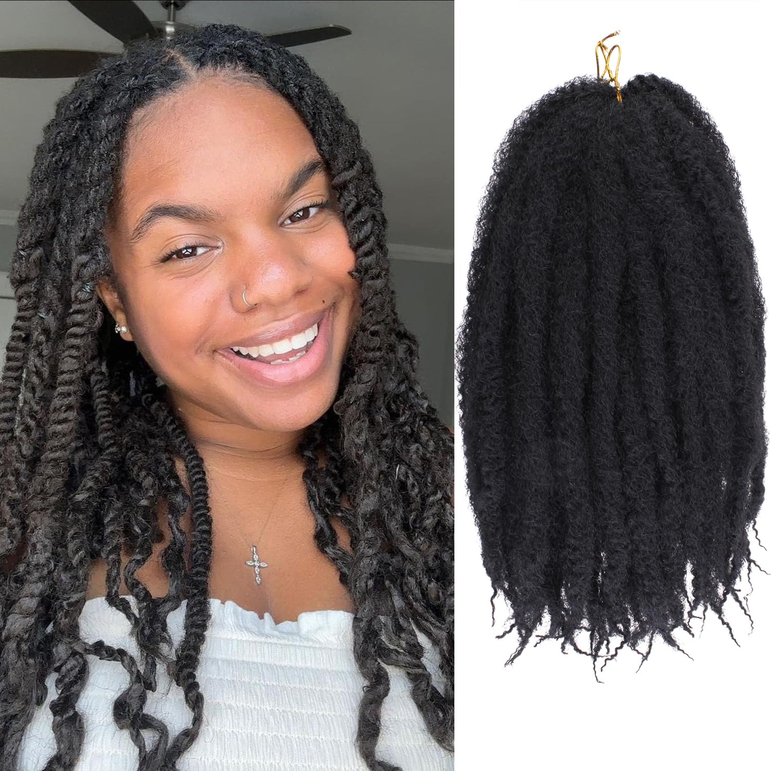 Mscat Marley Hair 8 Packs Marley 14 Inch Braiding Hair for Afro Kinky Crochet Braids Fake Hair (14 inch, 8 Packs, 1B#) — image 1