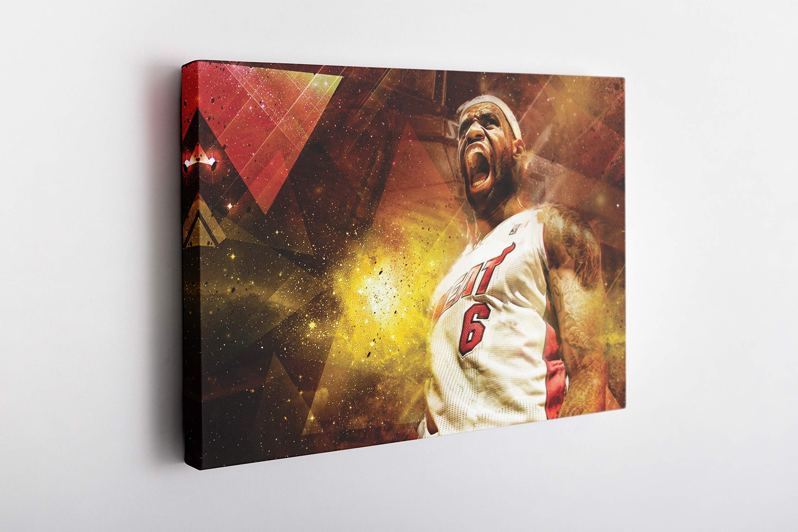MW MERWEZI Lebron James Poster Miami Heat Basketball Canvas Wall Art Home Decor Framed Art (18"x12" 