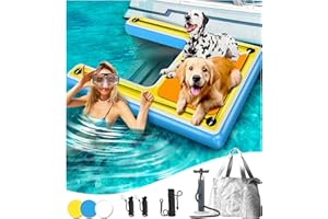 Furryplanet Inflatable Dog Pool Water Ramp – 60"x40" Extra Large Boat Ramp for Dogs Up to 240 lbs, Non-Slip Puncture-Resistant Floating Dock Platform, Water Ladder for Lakes, Pools, Boats & Oceans
