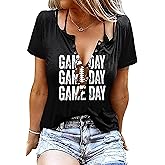 Game Day Outfits Shirts Women V Neck Football Graphic Tee Tops Funny Football Game Day Shirts for Teen Girls