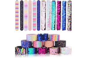 VGOODALL 12 PCS Glitter Slap Bracelet for Kids Sequin Mermaid Bracelet Wristband for Birthday Party Favors Supplies