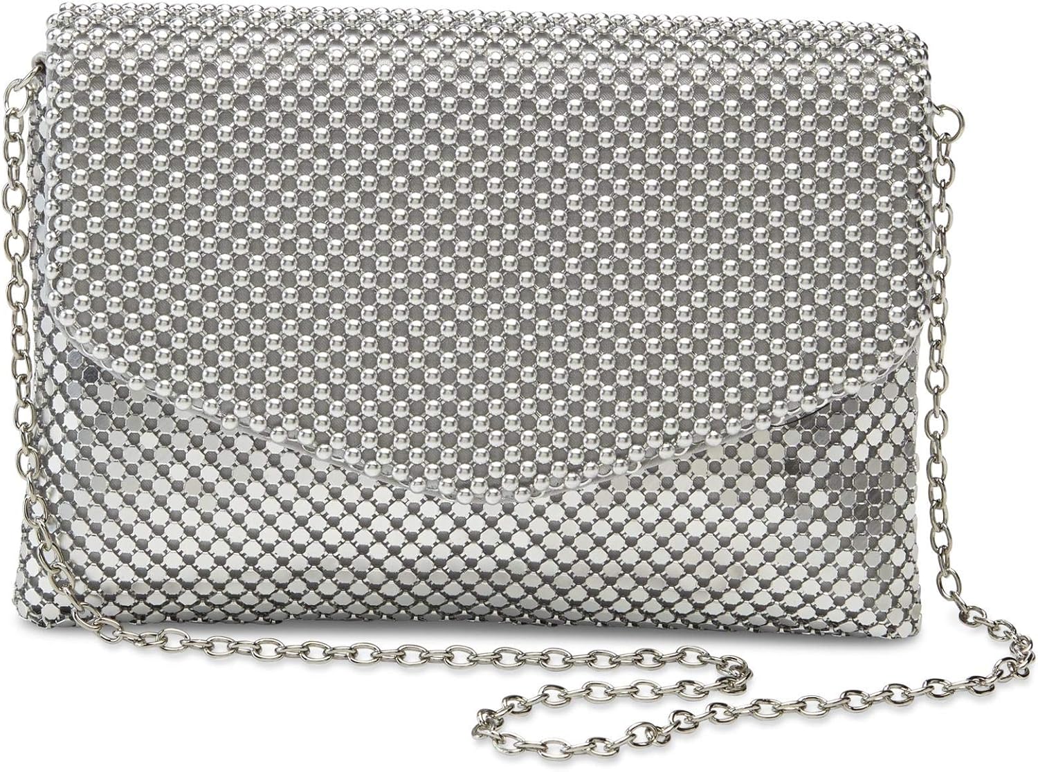 Jessica McClintock Adjustable Silver Mesh Crossbody Evening Bag
