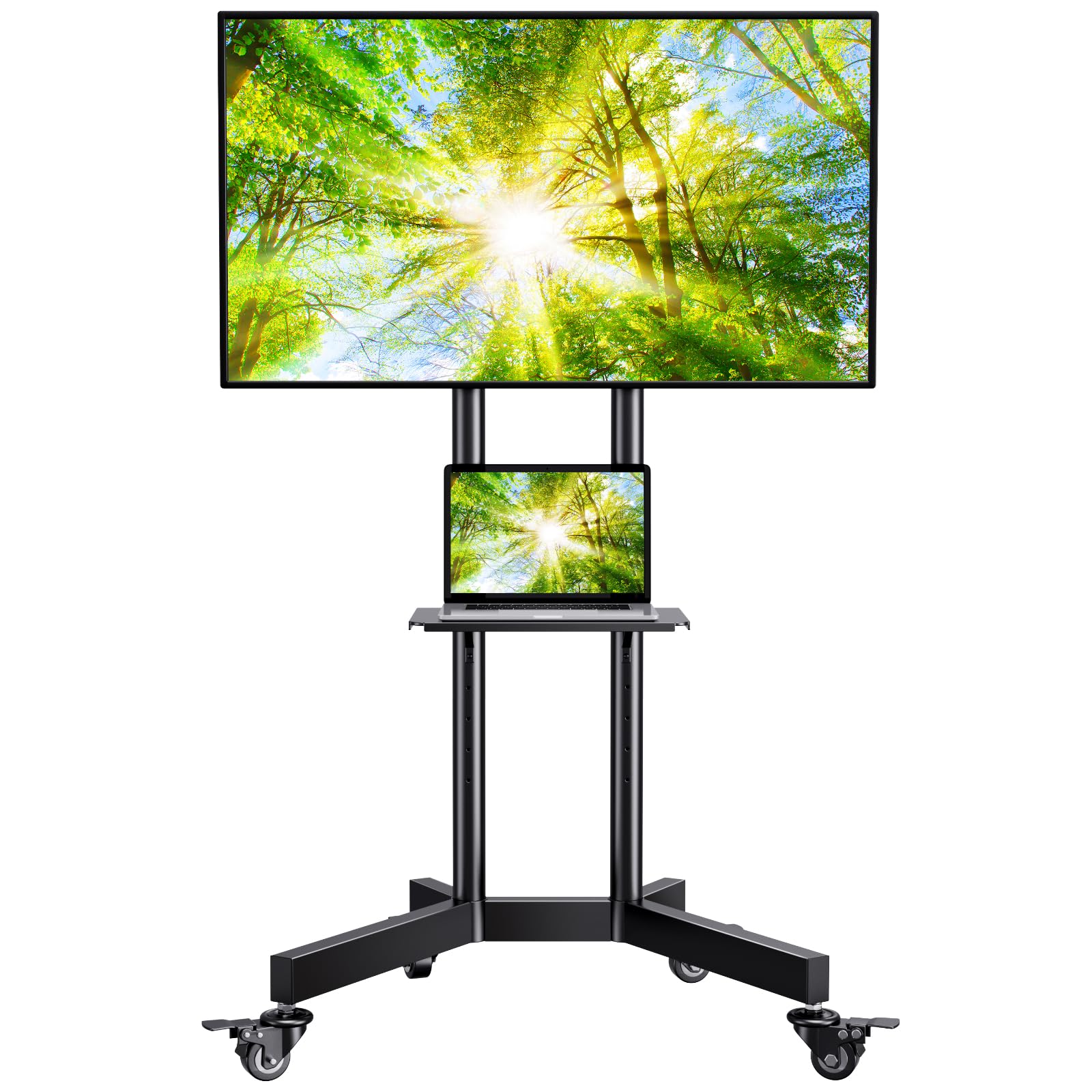 Photo 1 of PERLESMITH Rolling TV Stand with Lockable Wheels for 32-85 Inch TVs Holds up to 132 Lbs, Height Adjustable Mobile TV Stand on Wheels with Laptop Shelf, Rolling Tv Cart Max VESA 600x400mm PSTVMC01