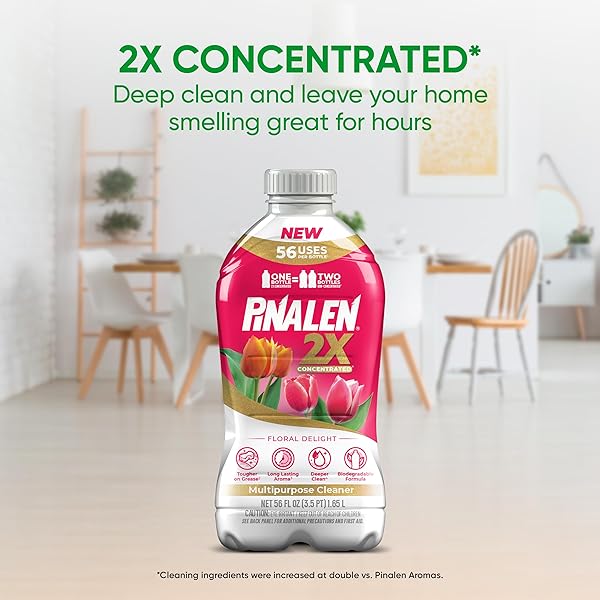 PINALEN 2X MAX AROMAS CONCENTRATED MULTIPURPOSE CLEANER – FLORAL DELIGHT SCENT – 56 FL OZ – ALL PURPOSE CLEANER FOR KITCHEN, BATHROOM, FLOORS & OUTDOORS