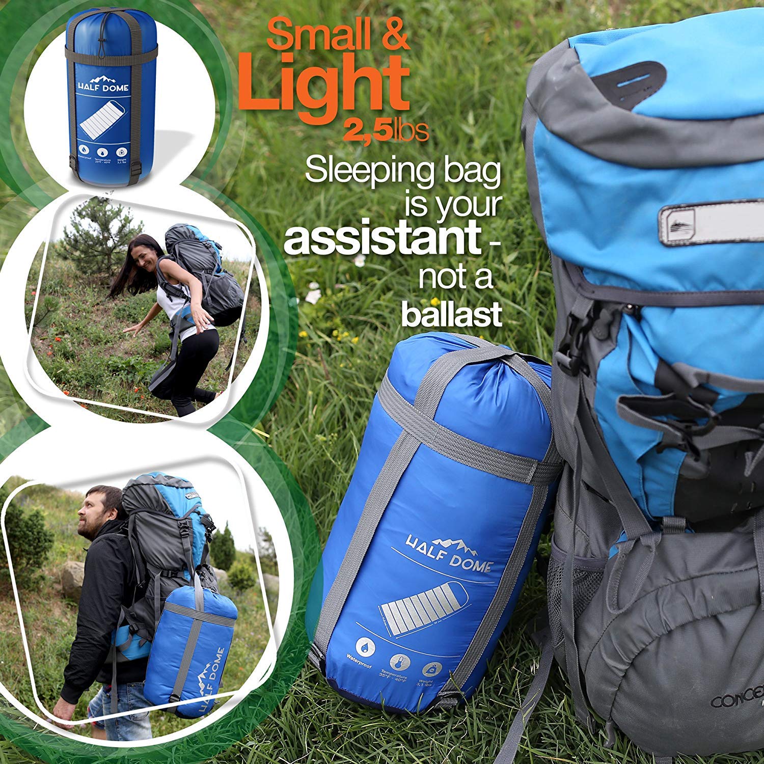 Half Dome Camping Sleeping Bag Set Women Men - Backpaking Outdoor Sleeping Option Ultralight Compact Sleeping Bag