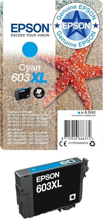 Epson 603XL Cyan High Yield Genuine Ink Cartridge 603XL