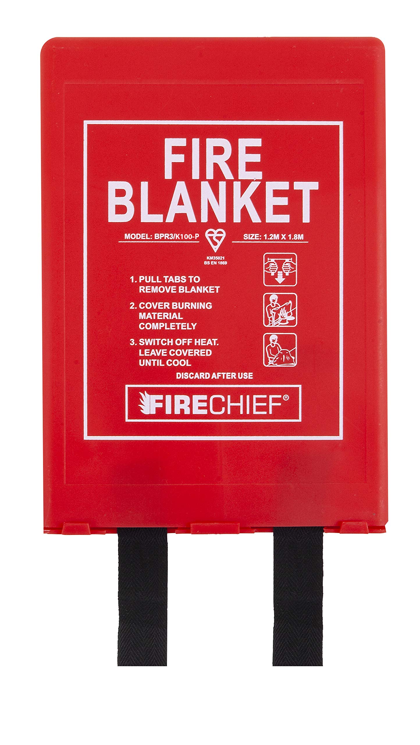 Firechief Premium Rigid Case Fire Blanket, 1.2m x 1.8m, Red - Fire Blankets for Kitchen, Home, Garage, Workplace - BPR3/K100-P Model