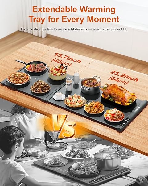 EXPANDABLE WARMING MAT FOR FOOD – ITRUSOU 42″X16″ EXTRA LARGE ELECTRIC WARMING TRAY WITH 7 TEMP SETTINGS, SWITCHABLE ℃/℉, 99H TIMER, CHILD LOCK – 2 PANELS CUSTOM SIZES FOR ENERGY EFFICIENCY