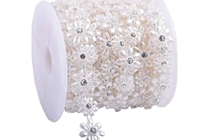 KAOYOO 10 Yards Rhinestone Beaded Chain Trim with Ivory Flower for Wedding Decoration,DIY,Craft, Sewing on Clothing