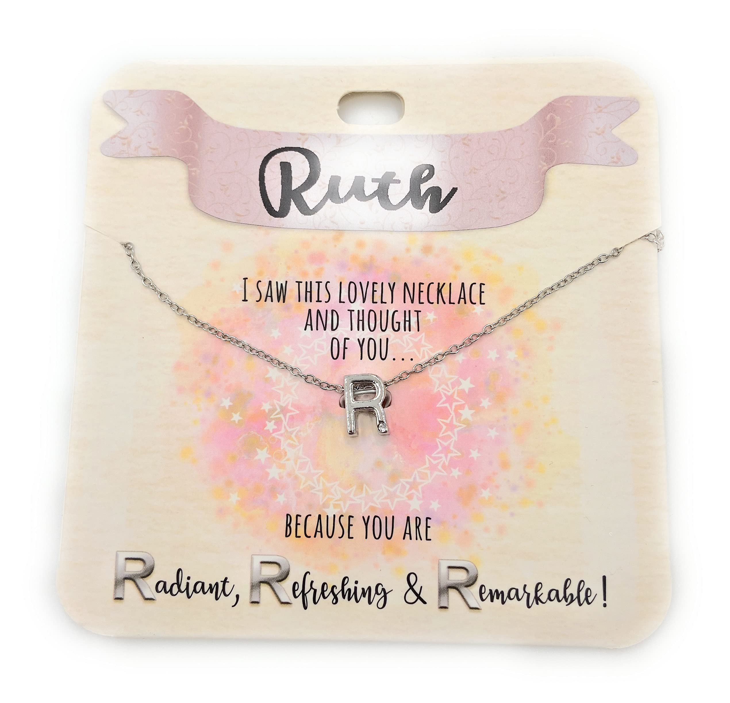Royal County RUTH - 'R' NECKLACE - Gorgeous personalised silver letter necklace with sparkly diamond on bottom of letter