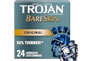 TROJAN BareSkin Original Lubricated Latex Thin Condoms, 24 Count, For a More Natural Feel, Bringing You Closer with Heightene