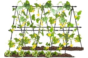Yeghujar 3-in-1 A-frame Cucumber Trellis for Raised Bed, 63”x 47” Foldable Cucumber Trellis for Climbing Plants Outdoor, Garden Trellis Sturdy Metal Frame Cucumber Tomato Vegetables Support Trellis
