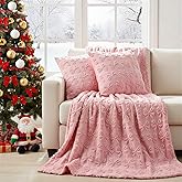 Bow Blanket & Throw Pillow Cover Set - Valentines Day Pink Bow Coquette Soft Blankets (50"x60") & 2 Pcs Faux Fur Plush Pillow Covers (18"x18"), Valentine Gift for Women Couch Home Bed Sofa Decor