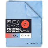 Elite Tech Gear Eyeglass Cleaning Cloth, 4-Pack Blue, 12x12 Glasses Cloth | Streak-Free Microfiber Cleaning Cloth - XL Eye Glass Clean Cloths - Glasses Cleaning Cloth - Coated Lens Cleaning Cloth