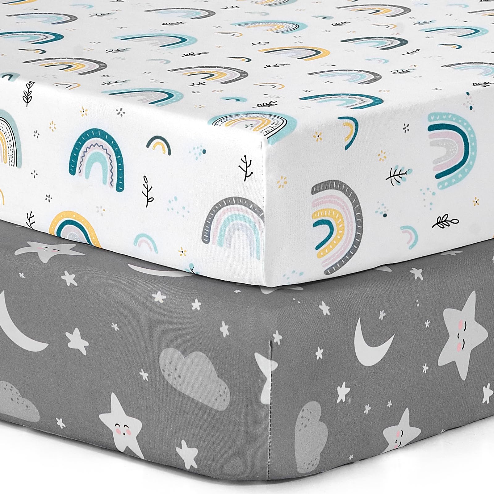 Photo 1 of BBROLEX Baby Fitted Crib Sheets: Kid Crib Sheets - Set of 2 for Toddler Standard Size Crib Mattress for Boys and Girls - Jersey Knit Crib Bed Sheets Rainbow Stars