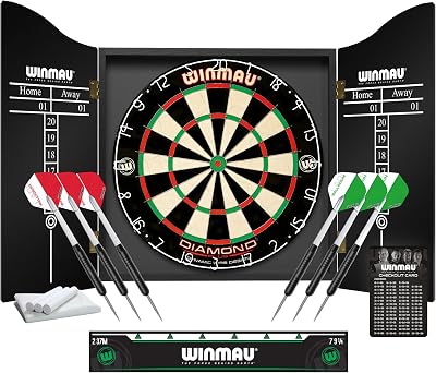 WINMAU Diamond Plus Dartboard Set with Cabinet, Darts & Accessories