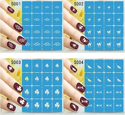 Amazon Co Jp J Artsネイルvinylsステンシルステッカーセット 8シート8異なるデザインキュート簡単ネイルアートネイルvinyls ネイルステンシルシート 8ピース1パック ホーム キッチン