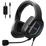 AIHOOR Wired Gaming Headset with 7.1 Surround Sound, Detachable Mic, in-Line Volume & Mute Control, RGB LED Lights, Protein E