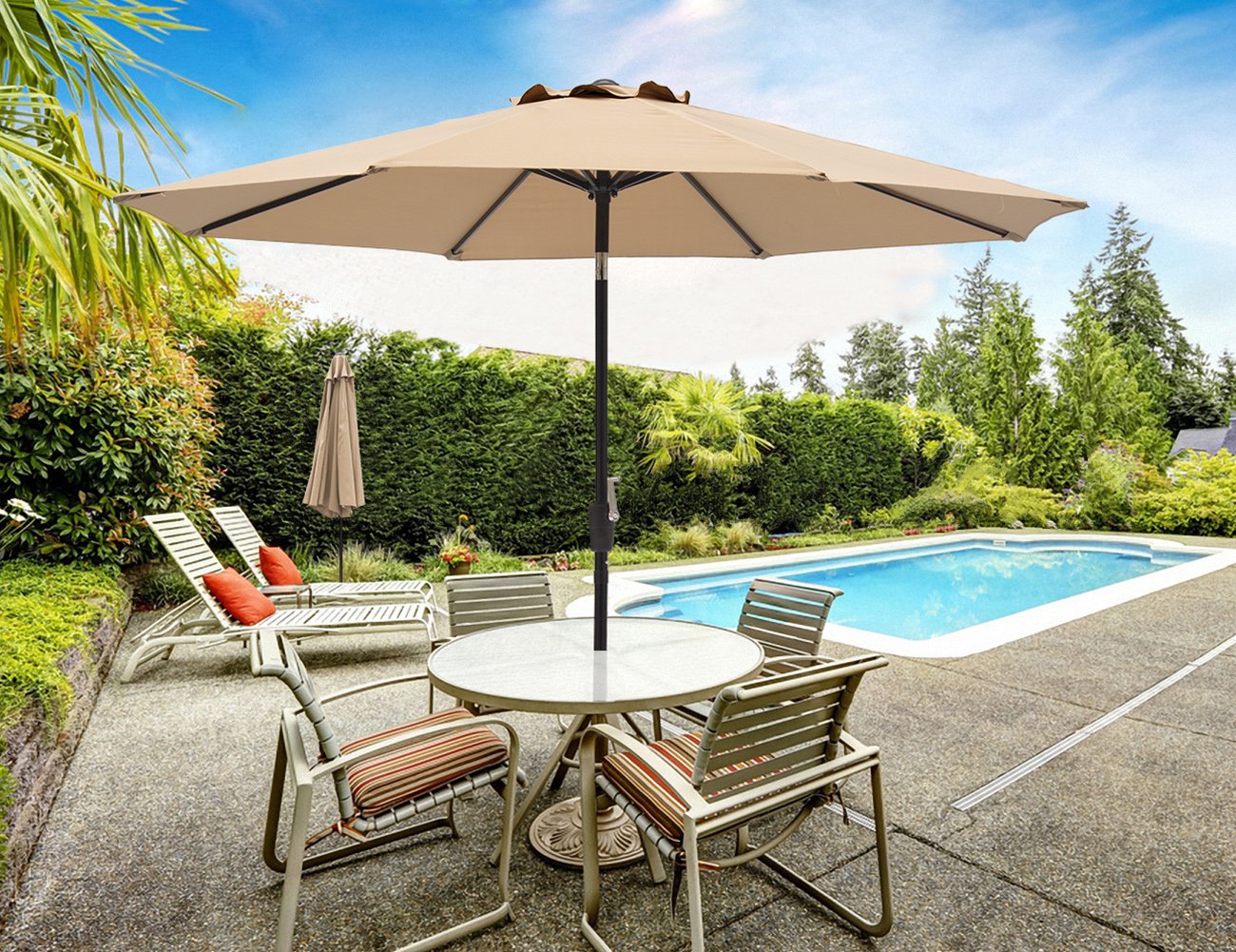 Taupe Patio Umbrella Outdoor Table Umbrella With 6 Sturdy Ribs And Crank 6 Ft Umbrellas