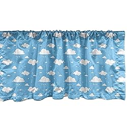 Ambesonne Sky Blue Window Valance, Fluffy Clouds