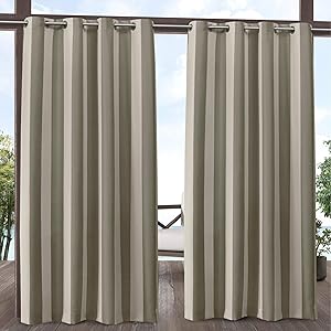 Exclusive Home Curtains Canopy Stripe Indoor/Outdoor Grommet Top Curtain Panel Pair, 54x108, Taupe/Sand