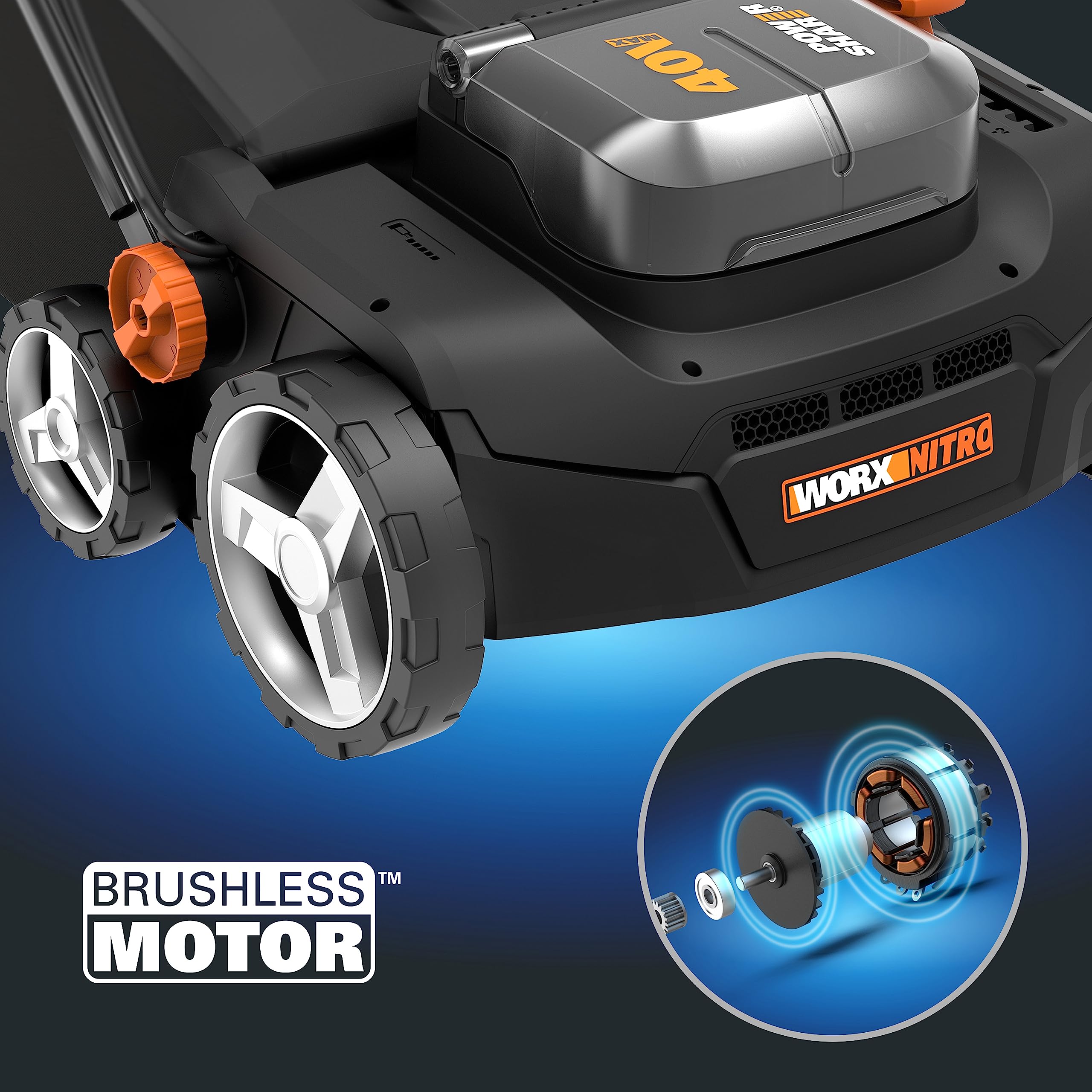 WORX Nitro Akku Vertikutierer & Rasenlüfter WG855E.9 - bis zu 400 ㎡ - Rechenbreite Arbeitsbreite 36 cm - bürstenloser Motor - 4 Stufe Höhenverstellung - inkl. 40 L Grasbeutel - ohne Akku & Ladegerät 3