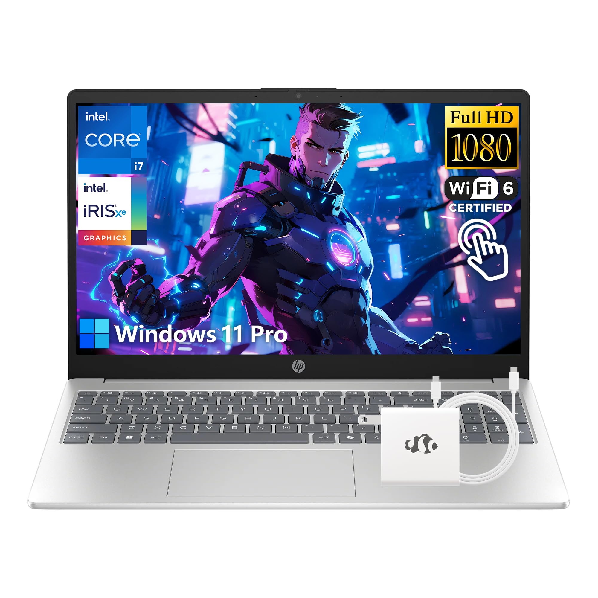 Portátil HP i7 con pantalla táctil, Intel Core i7-1355U (10 núcleos, hasta 5 GHz, Beat Core 7 160U), 16 GB RAM 512 GB SSD 15,6" FHD Intel Iris Xe Graphics, Win 11 Pro con accesorio GM para juegos empresariales