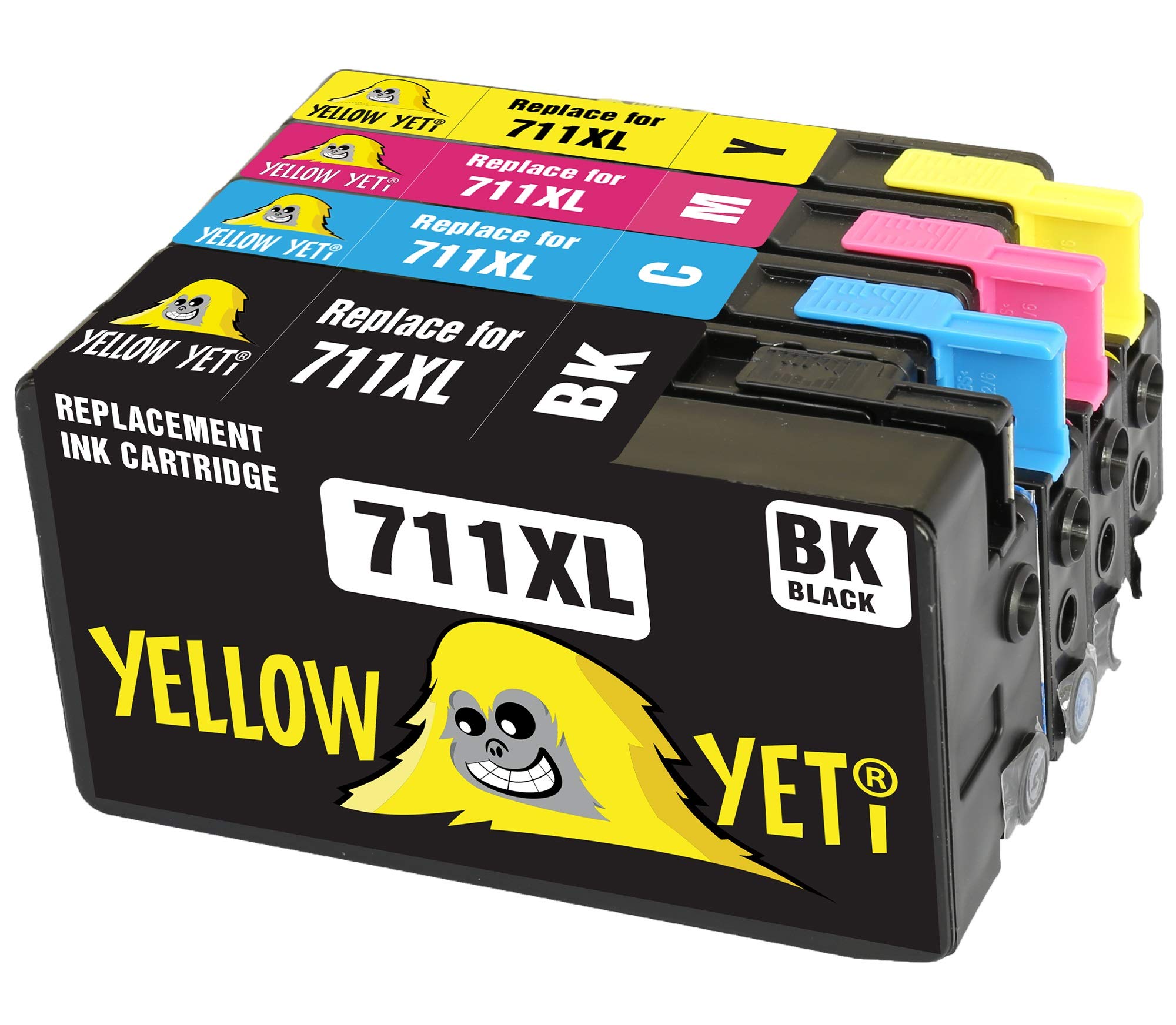 YELLOW YETI Replacement for HP 711 711XL Ink Cartridges compatible with DesignJet T120 T520 (1 Black + 1 Cyan + 1 Magenta + 1 Yellow)