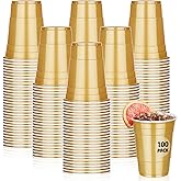 Dualshine 100 Pack 16 oz Gold Plastic Cups, Disposable Plastic Party Cups, Heavy Duty Drinking Water Cup for Wedding Birthday Graduation Valentine's Day Christmas Baby Shower Picnic Barbecues Supplies