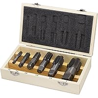 Drill America DWTPT1/8-1SET 6 Piece Carbon Steel NPT Pipe Tap Set, 1/8", 1/4", 3/8", 1/2", 3/4" and 1" in Wooden Case, Uncoat