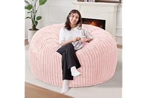 Homguava 3 FT Bean Bag Chair,3' Big Bean Bag,Large Bean Bag Chairs for Adults with Memory Foam Filled,Comfy Beanbag Chairs Soft Bean Bag Sofa with Dutch Corded Plush Cover-Soft Pink