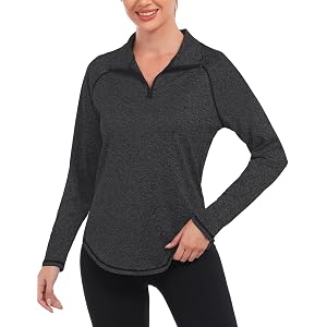 Quenteen Women UPF 50+ Heather 1/4 Zip Long Sleeve Pullover | Cationic heather fabric, quick dry, UPF50 sun protection, curve