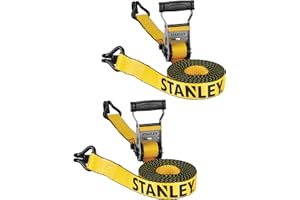 Stanley S50002 Black/Yellow 1.5" x 16' Heavy-Duty Ratchet Straps (5,000 lb Break Strength), 2 Pack