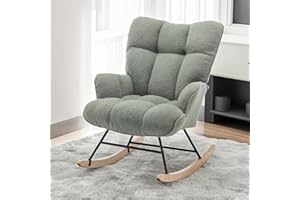 SAETSFEG Nursery Rocking Chair Teddy, Upholstered Glider Rocker with High Backrest, Comfortable Stylish Accent Armchair with Padded Seat for Living Rooms, Grey Bedrooms, Offices, Green