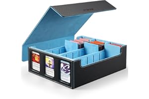 FTSFVOE Trading Card Storage Box for Commander - 2400+ Card Deck Box with Removable Cover, 24 Colorful Divider Tabs, Card Storage Box with Viewing Windows Fits for Magic Game (Black&Wathet)