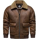 HOOD CREW Men's Faux Leather Motorcycle Jacket Men Bomber Jacket Warm Sherpa Fleece Lined Winter Coat Aviator Flight Jackets