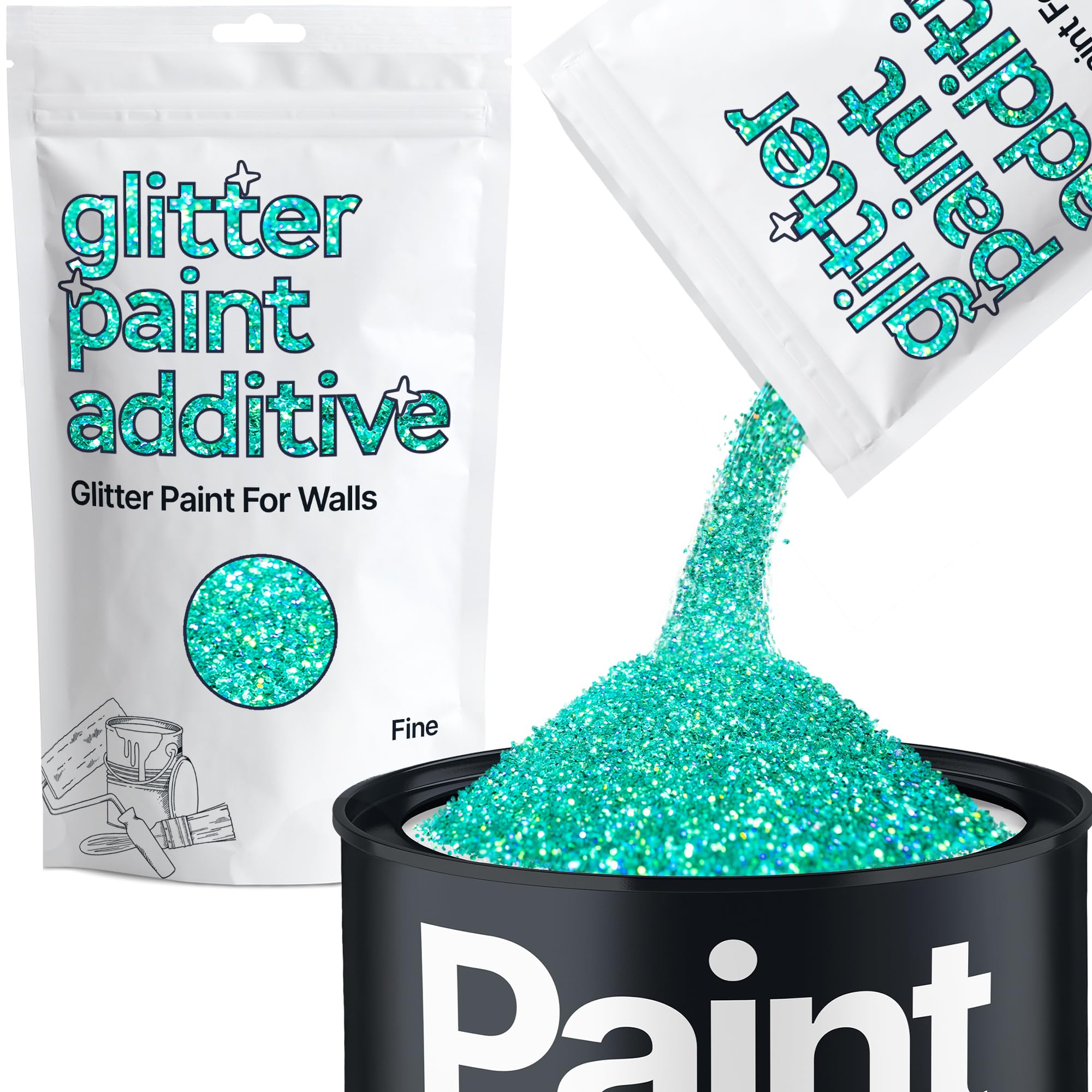 Hemway Turquoise Blue Holographic Glitter Paint Additive Fine 100g for Adding Sparkle to Paints & Varnish | Paint Walls Sparkly Add to Emulsion, Acrylic or Lacquer Indoor
