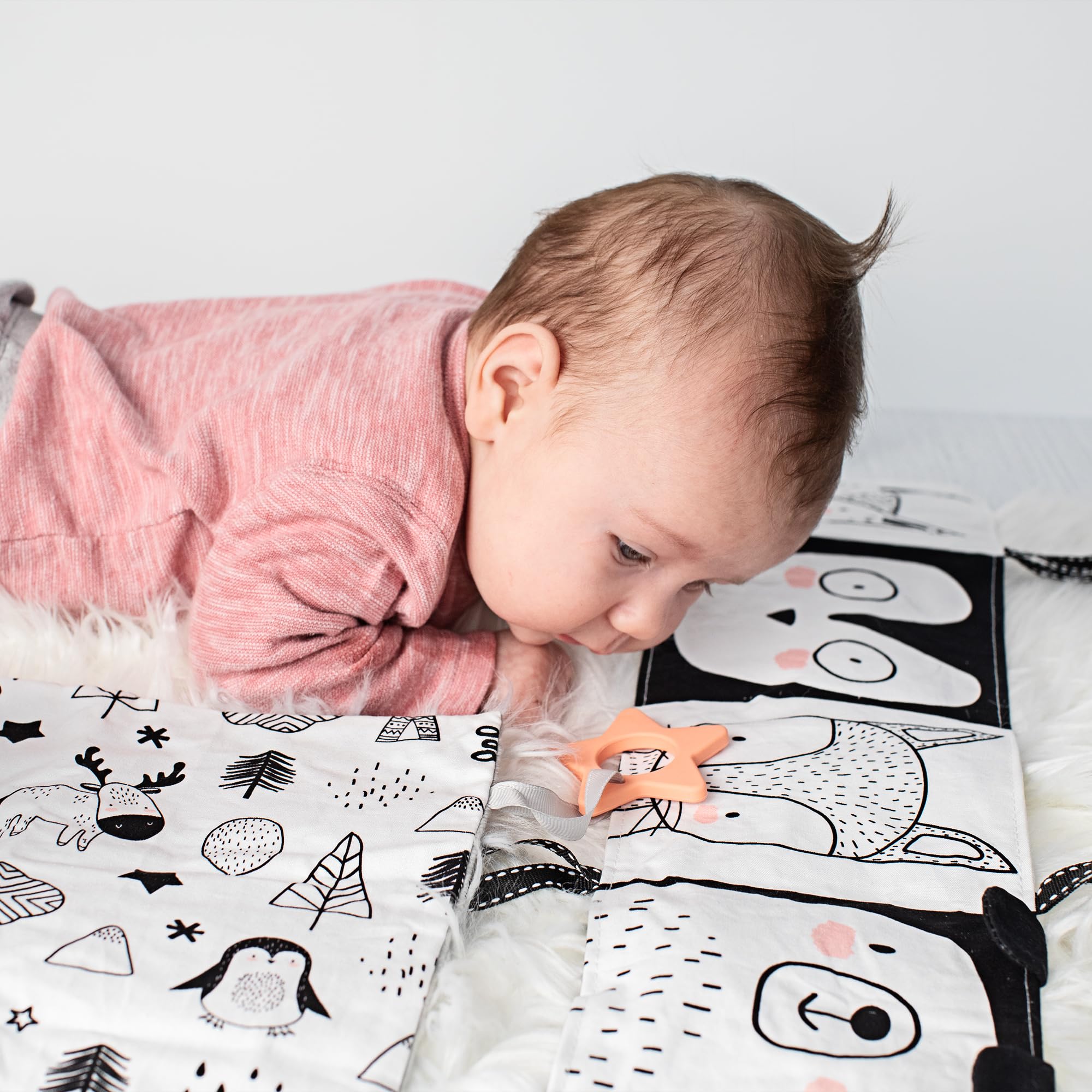 ZICOTO High Contrast Tummy Time Toys Bundle - Stimulating Black & White Sensory Development Toys for Newborns & Infants 0-3, 0-6 Months