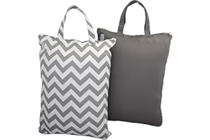MOM & BAB Wet Bags for Baby Cloth Diapers, Wet Bags For Travel, Wet Dry Bag for Breast Pump Parts, Bag for Swimsuits, Dirty Rags, Gym, Yoga (Chevron/Gray)