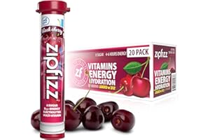 Zipfizz Daily Energy Drink Powder, Black Cherry, 20 Pack | 3-in-1 Sustained Energy, Rapid Hydration, and Essential Vitamins | Sugar-Free | Electrolyte Powder | Contains Vitamin B-12 & Antioxidants